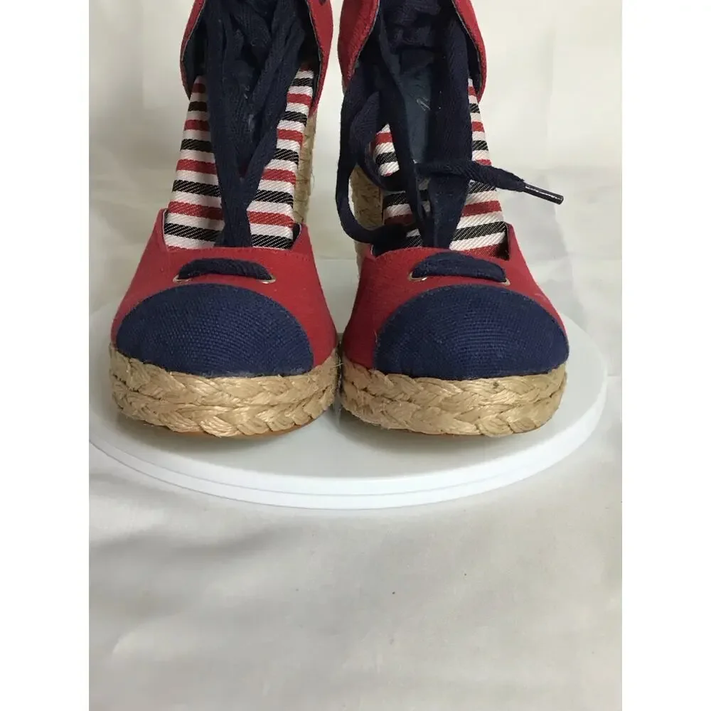 Envy Women Platform Espadrilles Sz. 8 Red Nautical Pin up Resortwear Yacht Party